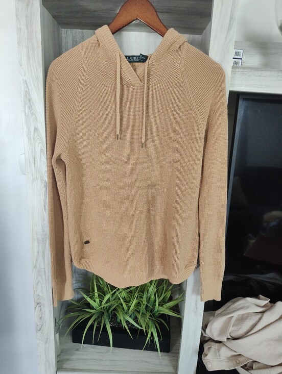 Ralph Lauren Sweaters - Ralph Lauren Camel Knit Hooded Pullover Sweater SZ M Good Condition